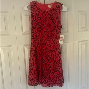 Maison Jules Dark Pink and Black Floral Lace Mini Dress NWT